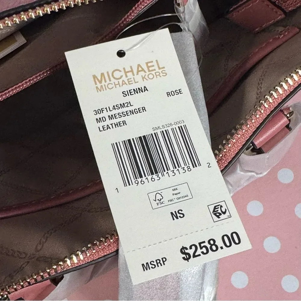 Michael Kors Sienna Medium Messenger, Rose, Pebbled Leather Satchel